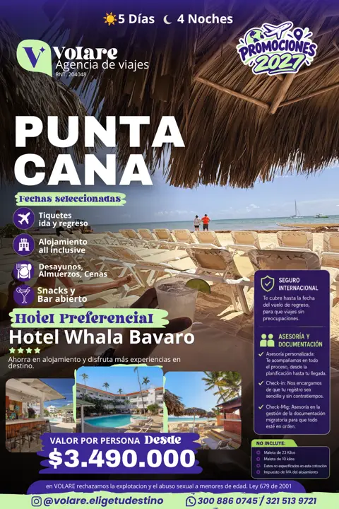 Flyer del plan Punta Cana: 5 días · 4 noches, desde $3.490.000 por persona